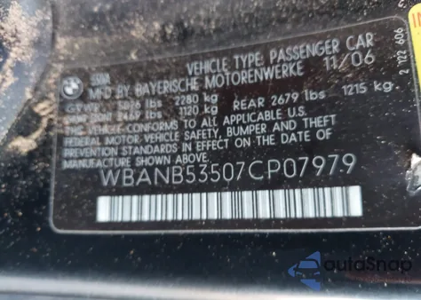 2007 BMW 550I z USA, uszkodzony, nr VIN WBANB53507CP07979